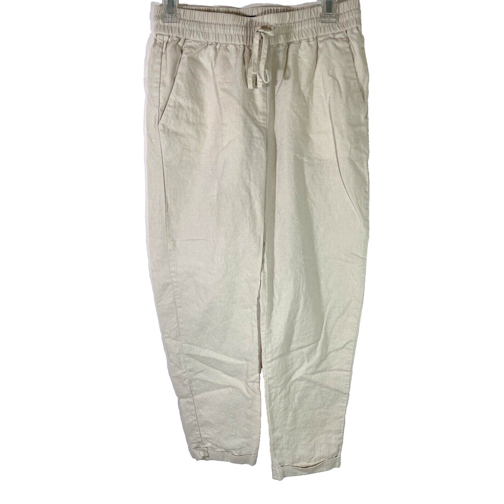 J.Crew Beige Linen Cotton Blend Cuffed Drawstring Pants Sz 0